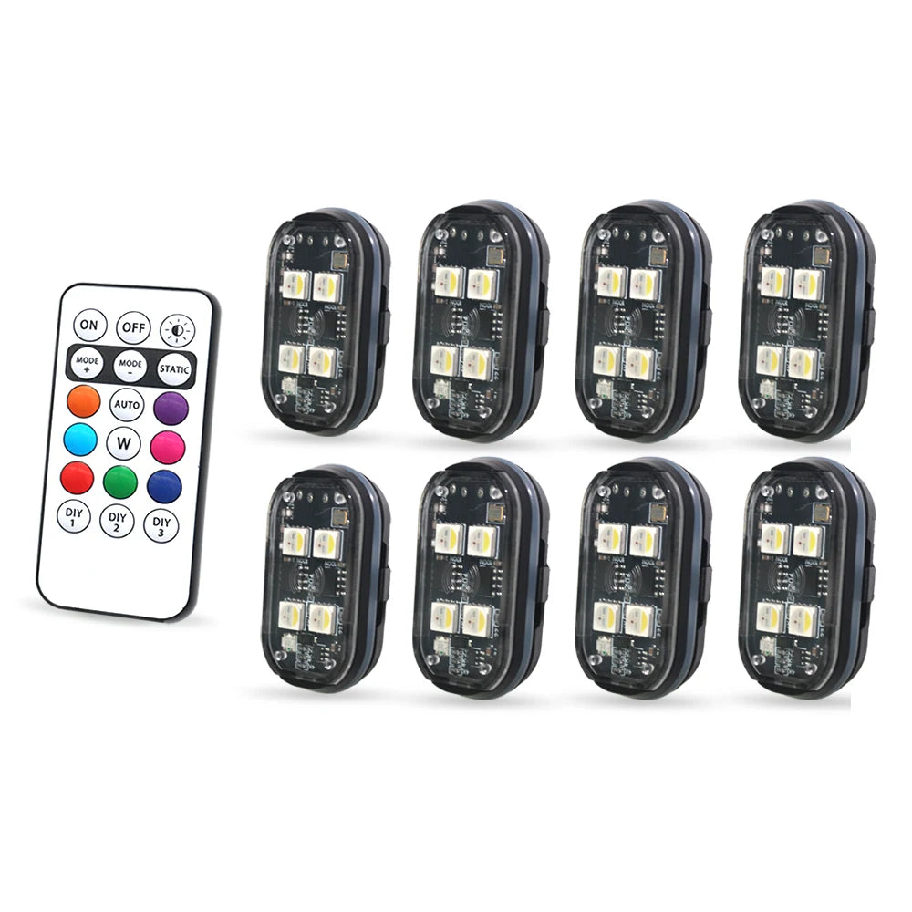 2/4Pcs Wireless LED Strobe Lights -Car Decor Atmosphere Light, 8 Colors Rechargeable