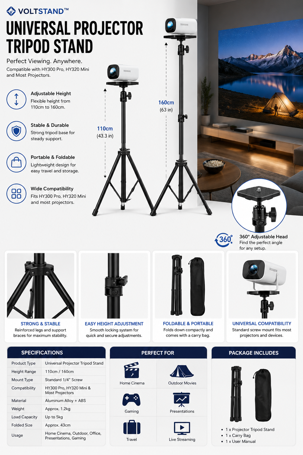VOLTSTAND™ UNIVERSAL PROJECTOR TRIPOD