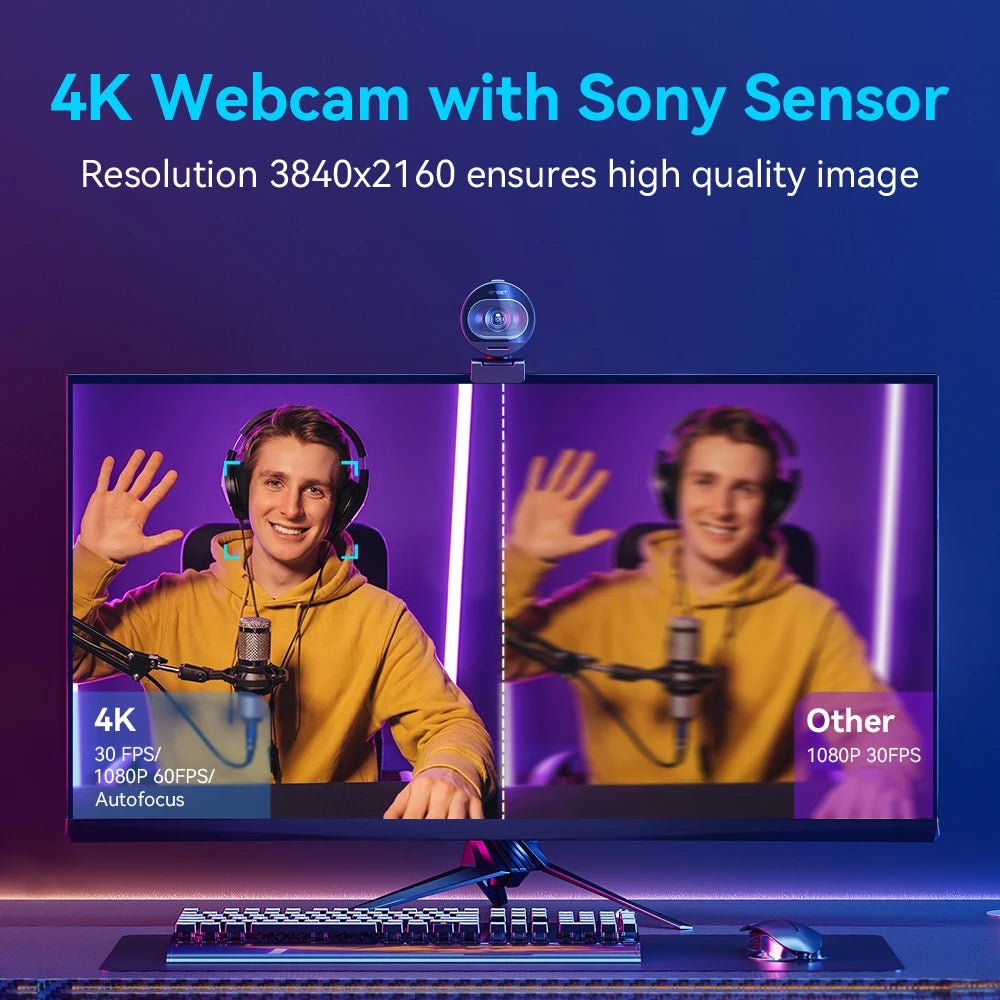 Webcam 4K Streaming Web Camera - USB Camera  with Mics for Tiktok/Youtube