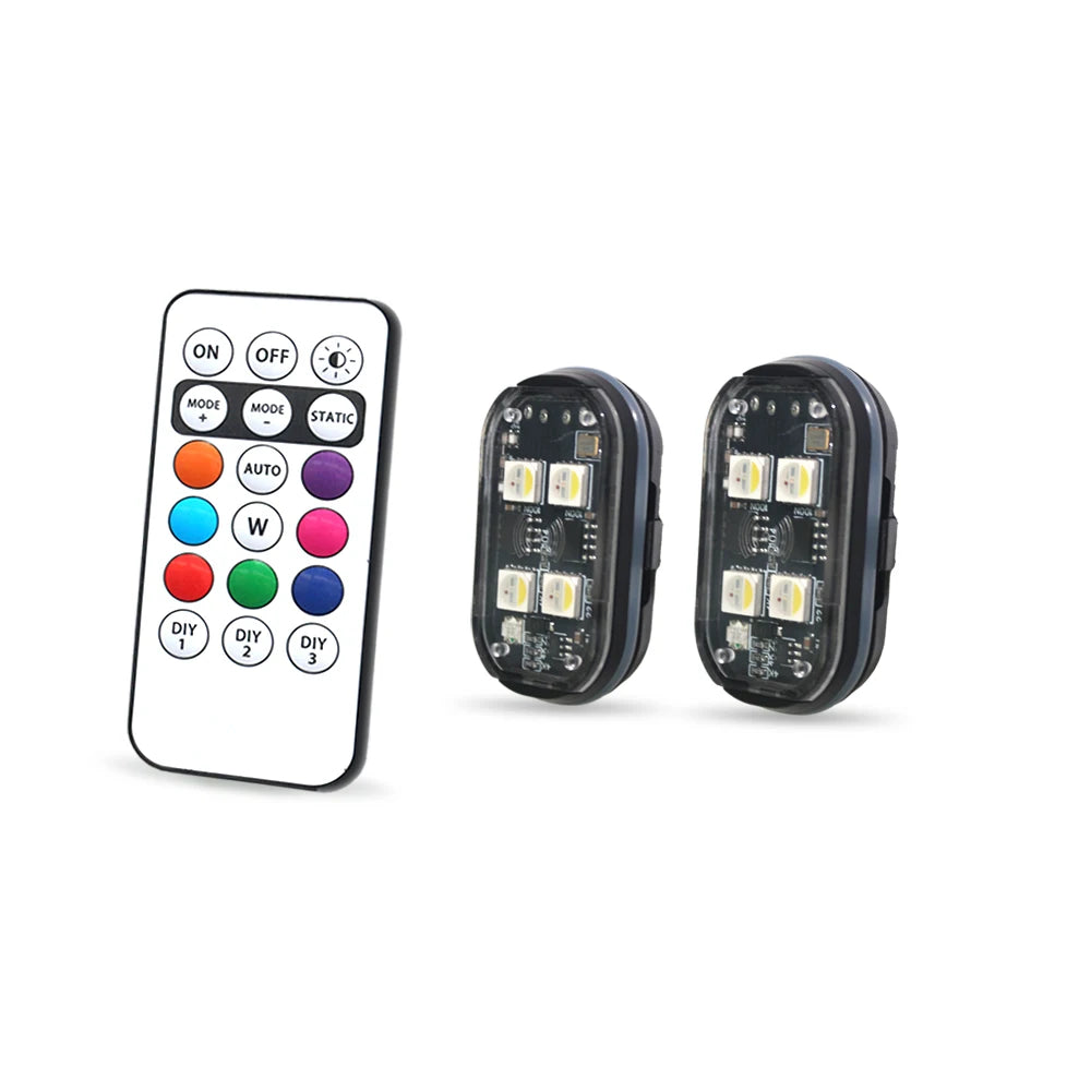 2/4Pcs Wireless LED Strobe Lights -Car Decor Atmosphere Light, 8 Colors Rechargeable 
