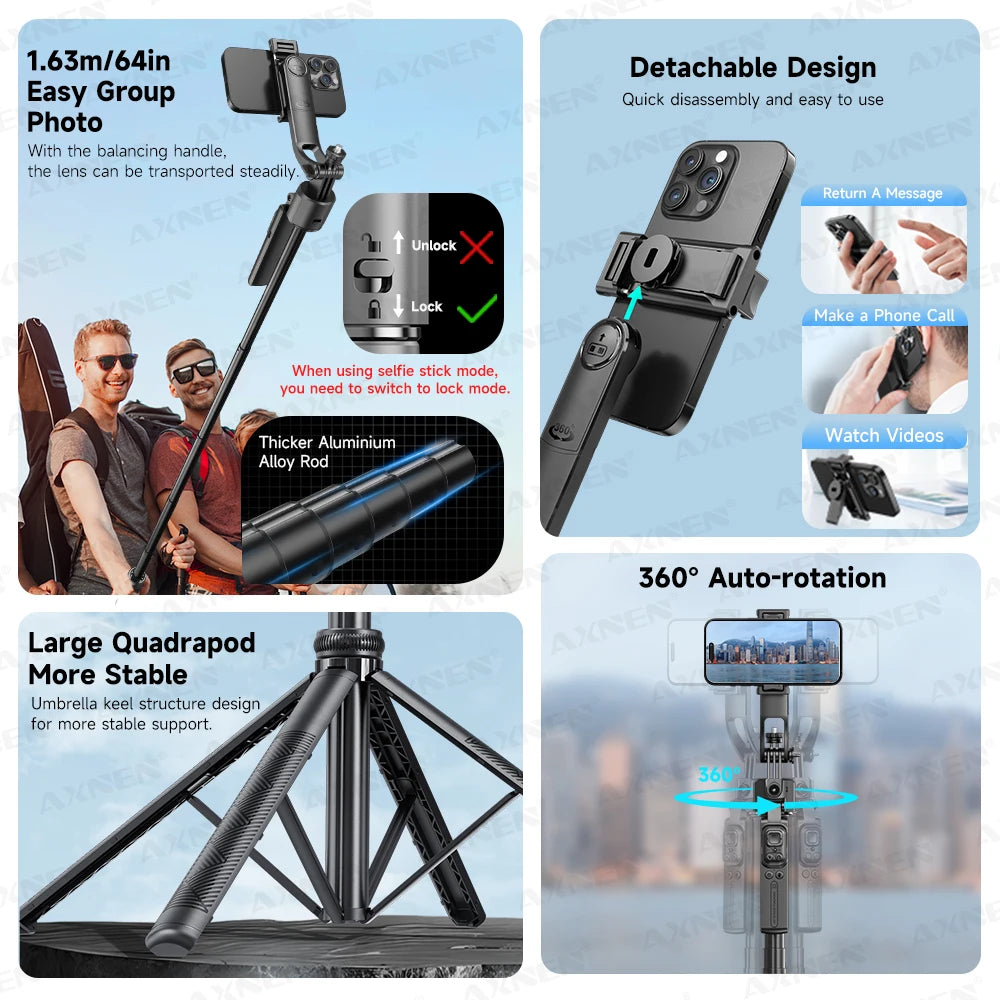 Tripod Selfie Stick 360° Auto Rotation 