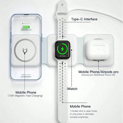 Foldable Wireless Magsafe Charger 3 in 1 for Iphone 