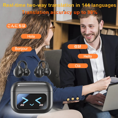 Wireless Ear Clip Earphones with Touch Screen 144 Languages AI Real Time Translation Headphones Smart Bluetooth 5.4 Earbuds