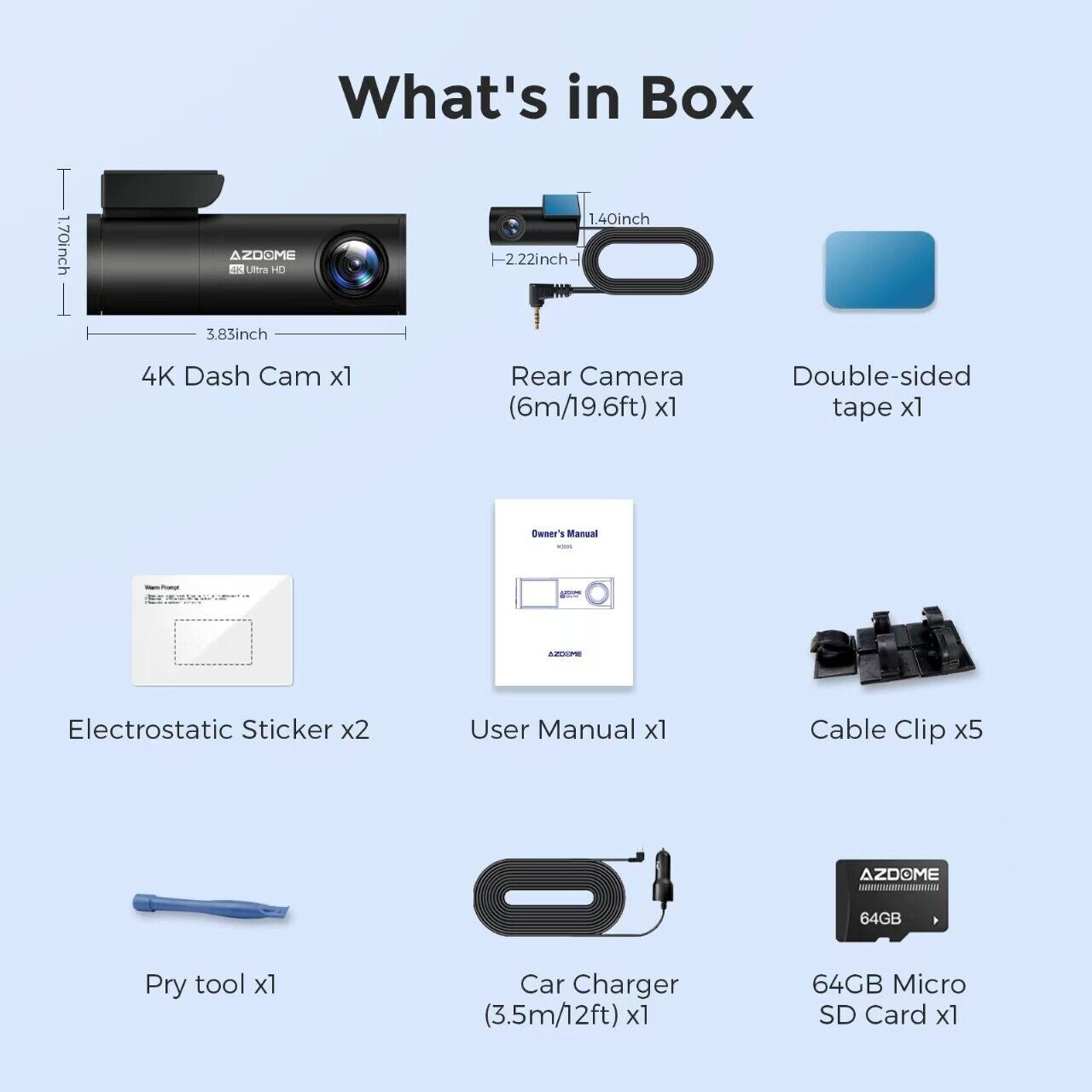 AZDOME 4K+1080P Dual Dashcam 5Gwifi GPS Front and Rear Recorder Camera Free Card