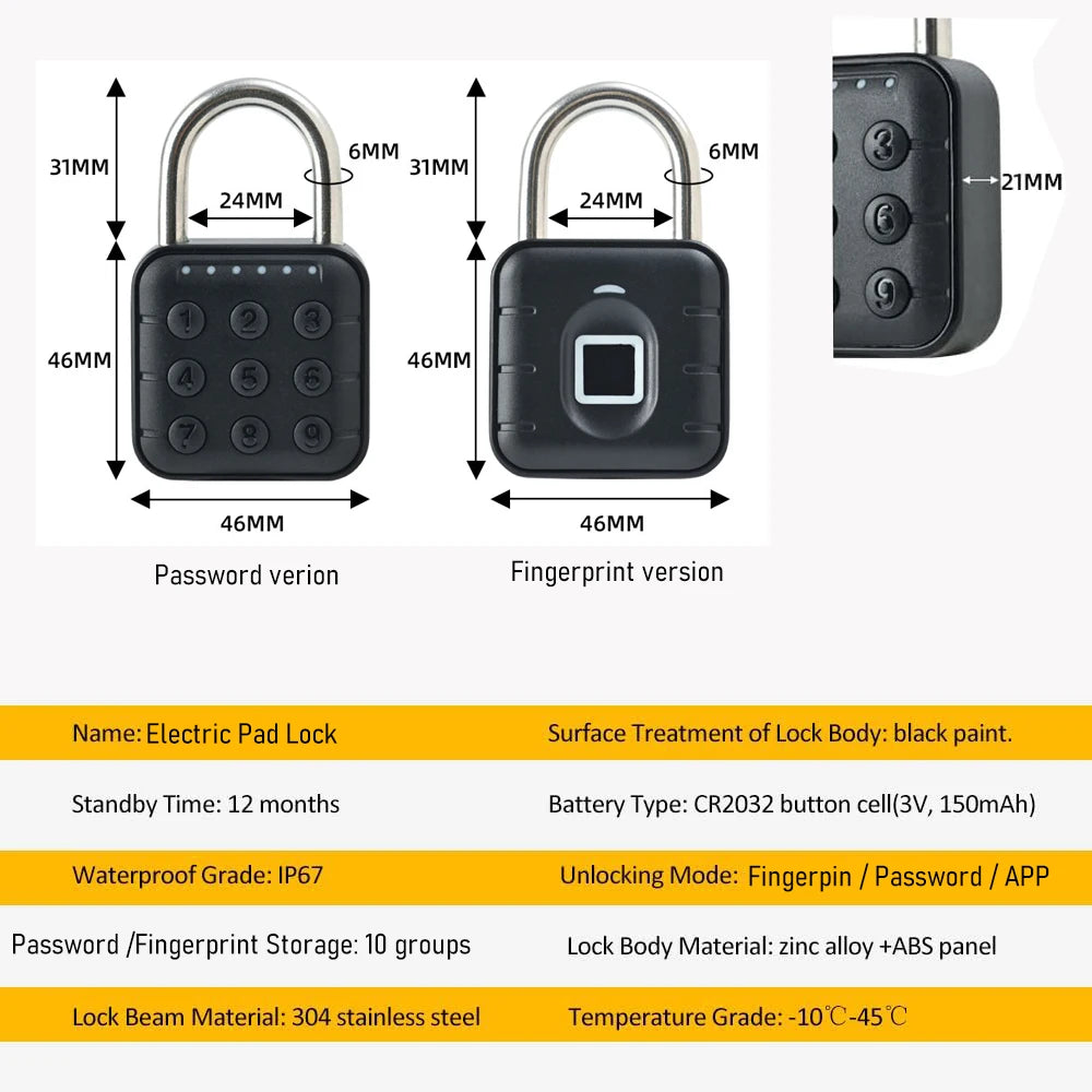 Electronic Padlock -Bluetooth Fingerprint 