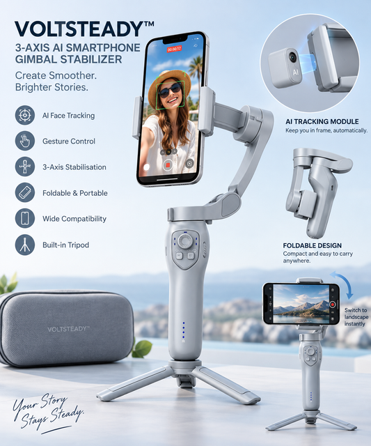 3-AXIS AI SMARTPHONE GIMBAL STABILIZER – VOLTSTEADY™️ – product image 1